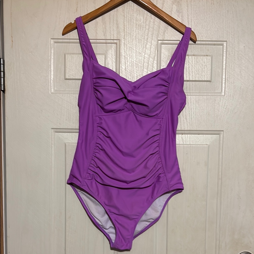 Purple One Piece Swimsuit with‎ Ruching and Sweetheart Neckline